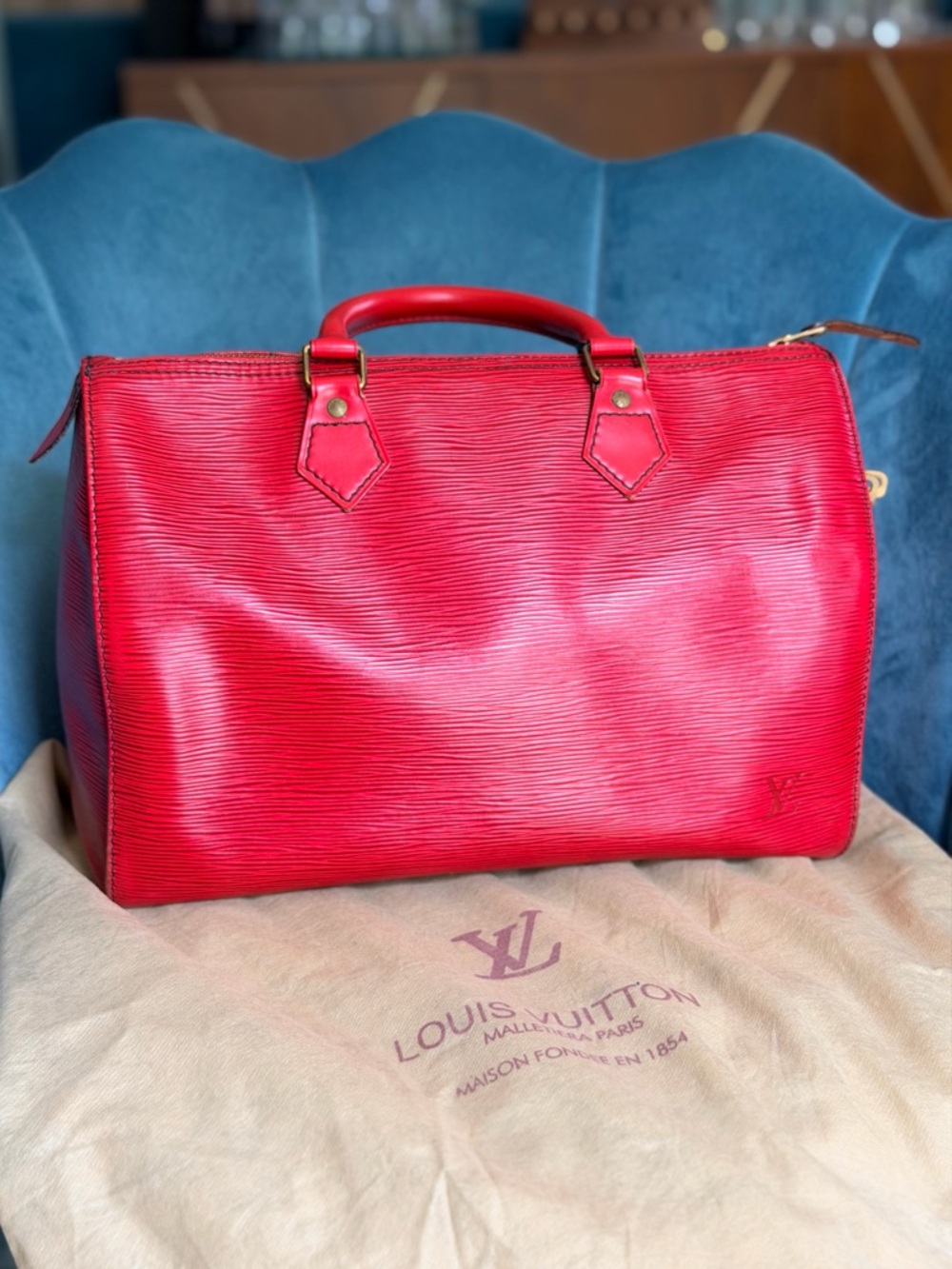 Louis Vuitton Red Epi Speedy Bandoulière Handbag